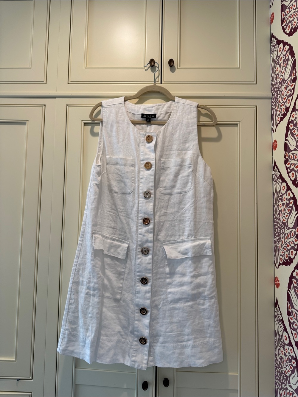 J. Crew White Linen Sleeveless Button-Front Dress